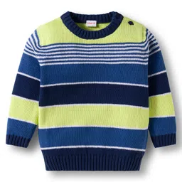 Babyhug Knit Full Sleeves Pull Over Sweater Set with Stripes & Cap - Navy Blue image 2