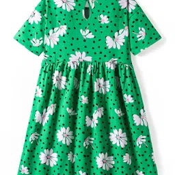 Primo Gino Cotton Knit Half Drop Shoulder Sleeves Floral Printed Frock - Green image 3