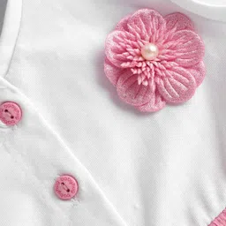 Babyhug Cotton Woven Sleeveless Frock With Floral Applique - Pink & White image 3