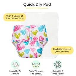 BASIC for Baby Reusable Cloth Diapers for Babies l Adjustable & Washable l 3M - 3Y l Rash Free Diaper - Hearts image 3