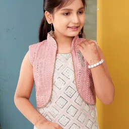 BAESD Girls Ethnic Motifs Sequinned Pure Silk Kurta With Dhoti Pants Dupatta & Jacket-picture-28