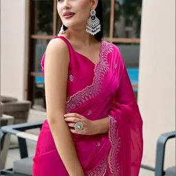 Mitera Woven Design Beads and Stones Poly Chiffon Saree image 3