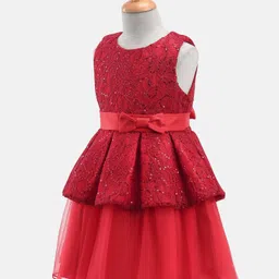 Mark & Mia Cotton Sleeveless Party Frock With Bow Applique & Sequin Embroidery- Red image 4