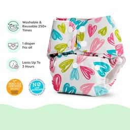 BASIC for Baby Reusable Cloth Diapers for Babies l Adjustable & Washable l 3M - 3Y l Rash Free Diaper - Hearts image 4