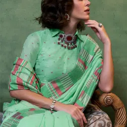 Elora Rama Green Woven Saree With Unstitched Blouse image 2