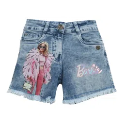 Tiny Girl Light Blue Cotton Barbie Printed Shorts image 2