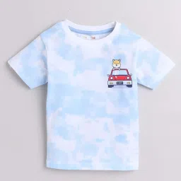 Bumzee Kids White & Blue Cotton Printed T-Shirt Set image 2
