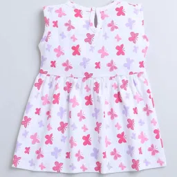 Bumzee Kids White & Pink Cotton Printed Frock image 2