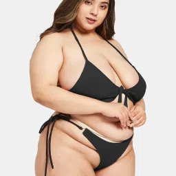 Secrets By ZeroKaata Black Plain Swimwear Bra Panty Set image 2