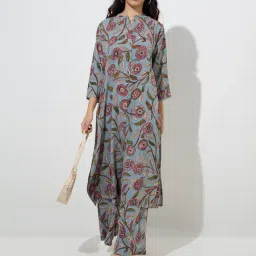 Utsa by Westside Light Blue Kalamkari-Printed A-Line Kurta-picture-16