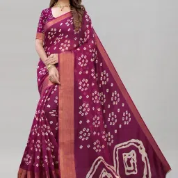 Satrani Purple Bandhani Saree With Unstitched Blouse Piece-image-48