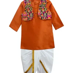 A.T.U.N. Kids Orange & White Embroidered Full Sleeves Kurta Set-picture-43