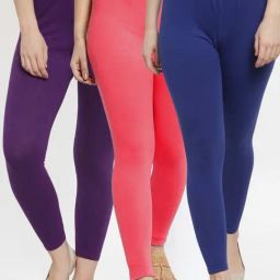 Gracit Blue & Peach Mid Rise Leggings - Pack Of 3-picture-2