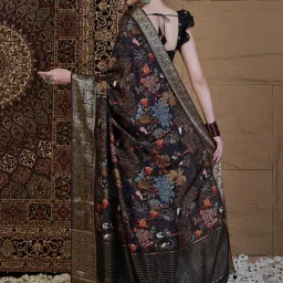 Saree Mall Black Viscose Self Saree with Blouse Piece image 2