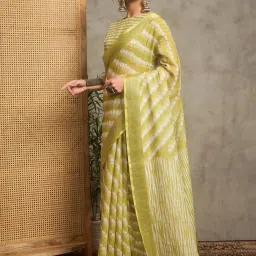 Saree Mall Light Green Linen Self Saree with Blouse Piece image 2