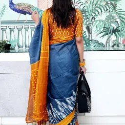 Saree Mall Charcoal Grey Cotton Self Saree with Blouse Piece image 2