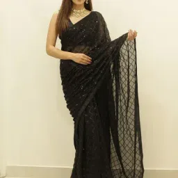 Odette Black Poly Georgette Embellished Saree with Unstitched Blouse-picture-26