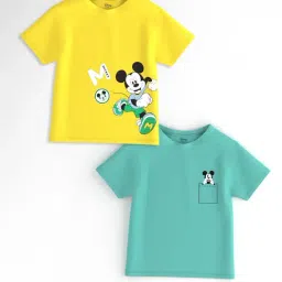 Nauti Nati Girls Yellow & Teal Cotton Graphic Print T-Shirt-image-98