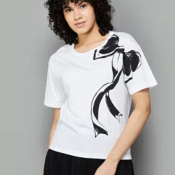 Fame Forever by Lifestyle White & Black Cotton Print T-Shirt image 2