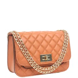 Carlton London Tan Quilted Medium Sling Handbag image 2