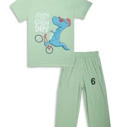Vimal Jonney Kids Mint Green & Black Printed T-Shirt Set image 2