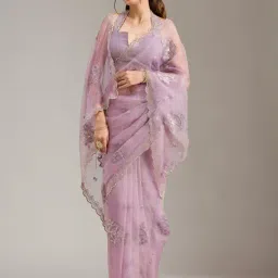 Koskii Lavender Stonework (Gold) Tissue Saree image 3