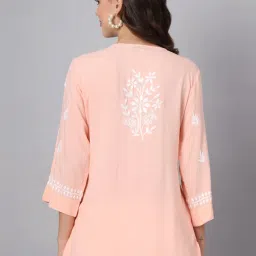 PARAMOUNT CHIKAN Peach Hand Embroidered Chikankari Straight Kurti image 2