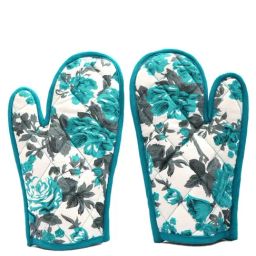 Swayam Blue Floral Cotton Casement Pack of 2 Oven Gloves-picture-39