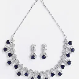 Zeneme Silver Toned White AD Studded Rhodium Plated Jewellery Set image 4