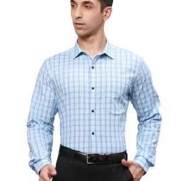 Park Avenue Blue Slim Fit Check Shirt-image-86