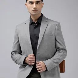 Park Avenue Self Design Notched Lapel Single-Breasted Formal Blazer-picture-35