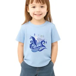 Nauti Nati Girls Blue Cotton Graphic Print T-Shirt-image-90