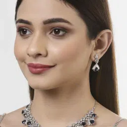 Zeneme Silver Toned White AD Studded Rhodium Plated Jewellery Set image 3