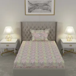 Raymond Home Delight Pink & Green 104 TC Cotton Single Bedsheet with 1 Pillow Cover image 2