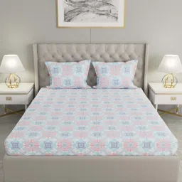 Raymond Home Shubham Blue & Red 120 TC Cotton King Bedsheet with 2 Pillow Covers image 2