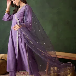 Sangria Women Embroidered Kurta & Trousers With Dupatta image 4