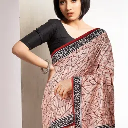 Unnati Silks Beige Cotton Printed Saree With Unstitched Blouse image 2