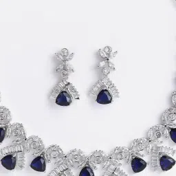 Zeneme Silver Toned White AD Studded Rhodium Plated Jewellery Set image 5