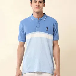 U.S. Polo Assn. Summer Splash Colourblocked Polo Collar Pure Cotton Slim Fit T-shirt-picture-48