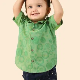 Fabindia Kids Green Cotton Printed Shirt-picture-24