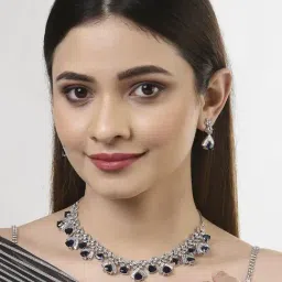 Zeneme Silver Toned White AD Studded Rhodium Plated Jewellery Set image 2