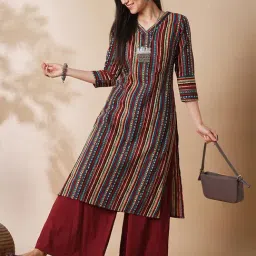 Globus Multicolor Cotton Striped Kurta With Palazzos-picture-38