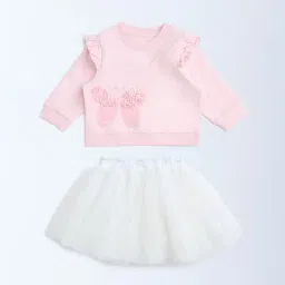 HOP Baby by Westside Pink Butterfly Cotton Sweatshirt and Skirt Set-picture-22