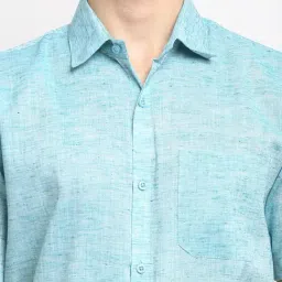 Jainish Green Cotton Regular Fit Self Pattern Shirt image 4