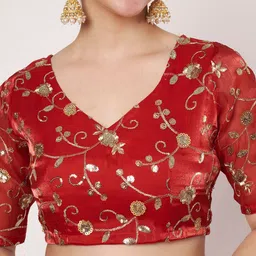 studio rasa Embroidered V-Neck Short Sleeves Saree Blouse image 3