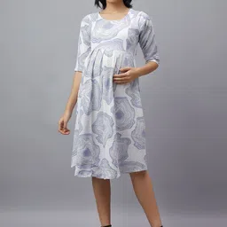 Mammas Maternity Women Printed Feeding Zipper Maternity A-Line Dress-picture-30