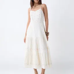 LOV by Westside Off-White Stud-Detailed Cotton Tiered Dress-image-13