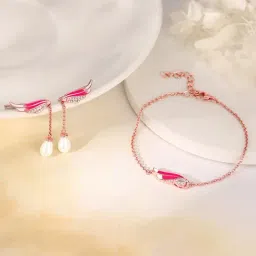 GIVA 925 Silver Rose Gold Flutter In Pink Bracelet & Earrings Set for Women-picture-34