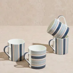Westside Home Blue Stripe Printed Mugs (Set of 4) image 2
