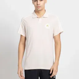 adidas Light Pink Regular Fit Striped Cut pile Sports Polo T-Shirt-image-1